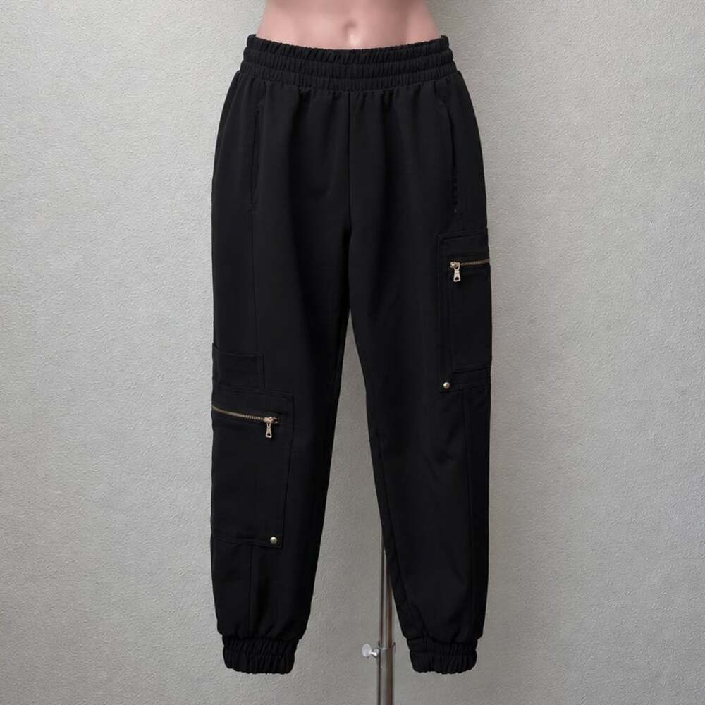 Zara Black Cargo Jogger Pants Gold Zip Pockets Women’s US XS
